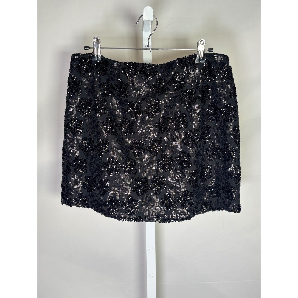 RED Saks Fifth‎ Avenue Black Sequin Floral Mini Skirt Size 10 Party Cocktail